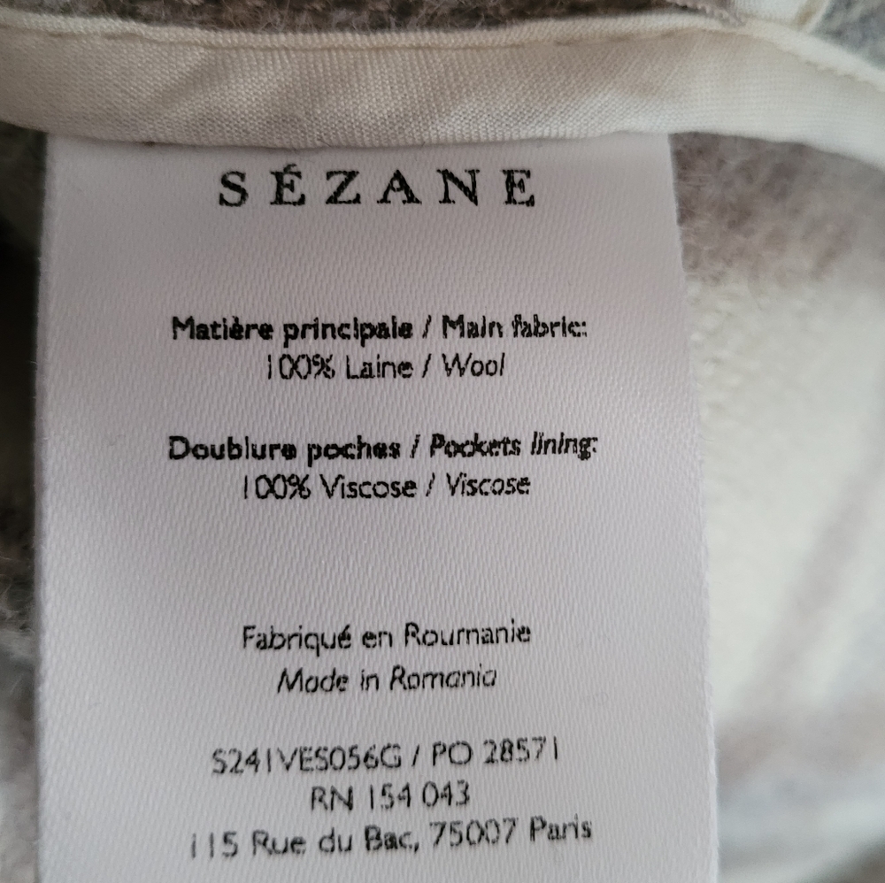 SEZANE ANNELINE PLAID WOOL JACKET SHACKET - Picture 8 of 8